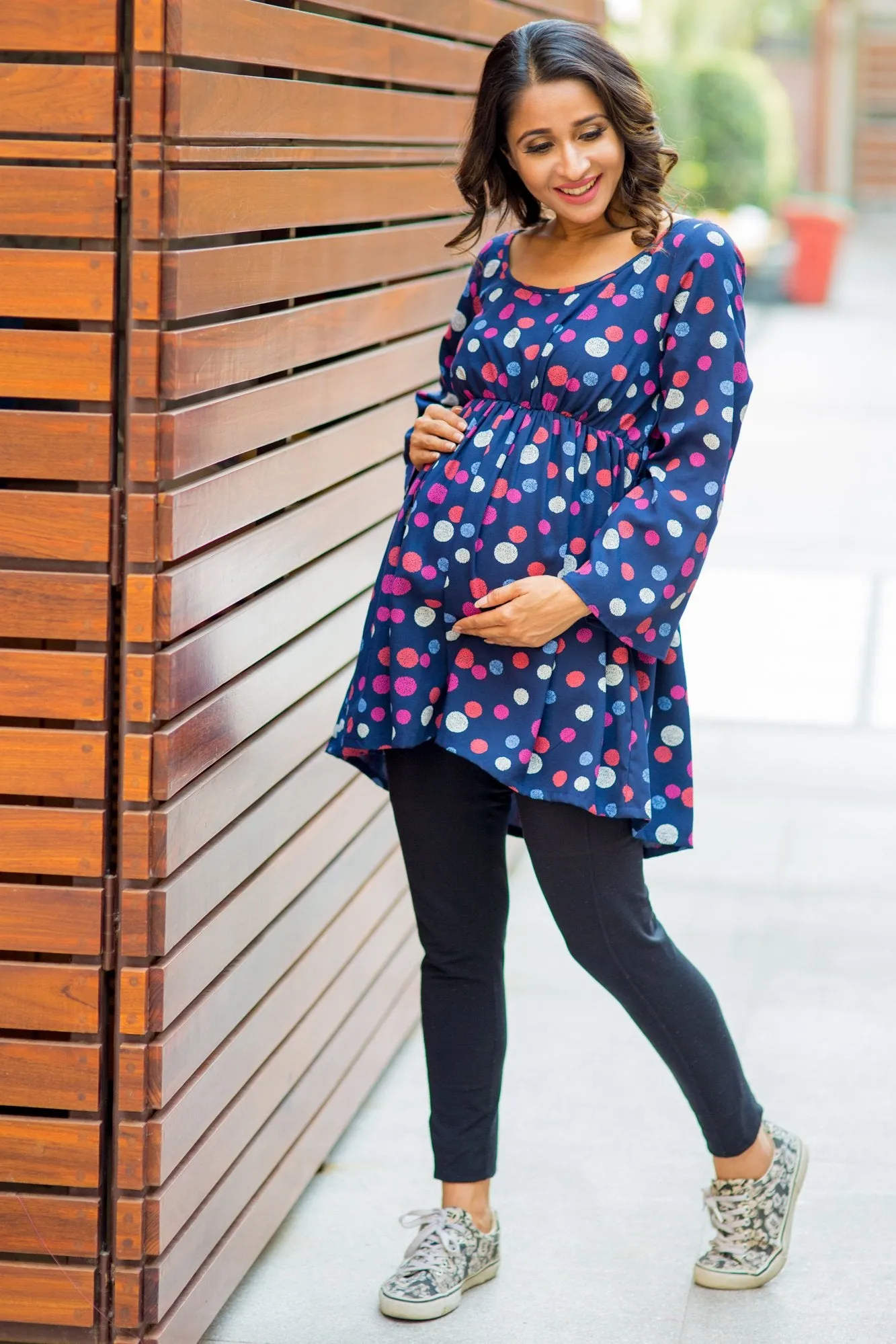 Chic Multicolor Polka Dot Gathered Maternity Top