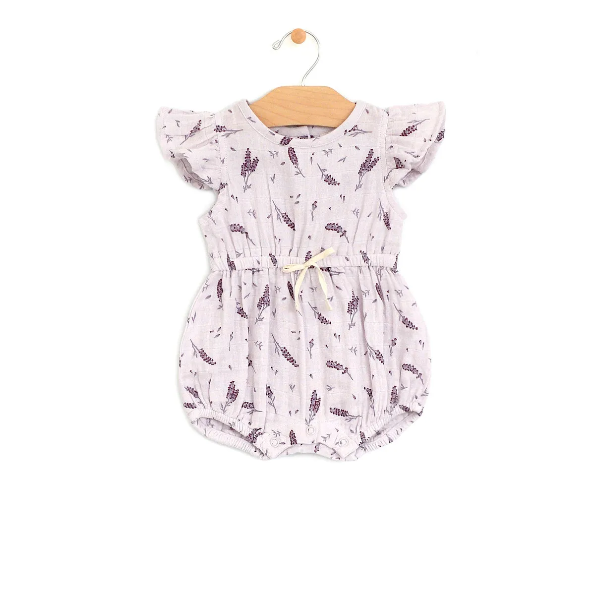 City Mouse Muslin Waist Tie Romper - Lavender