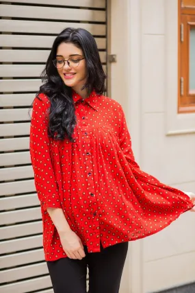 Classic Red Gathered Maternity & Nursing Top