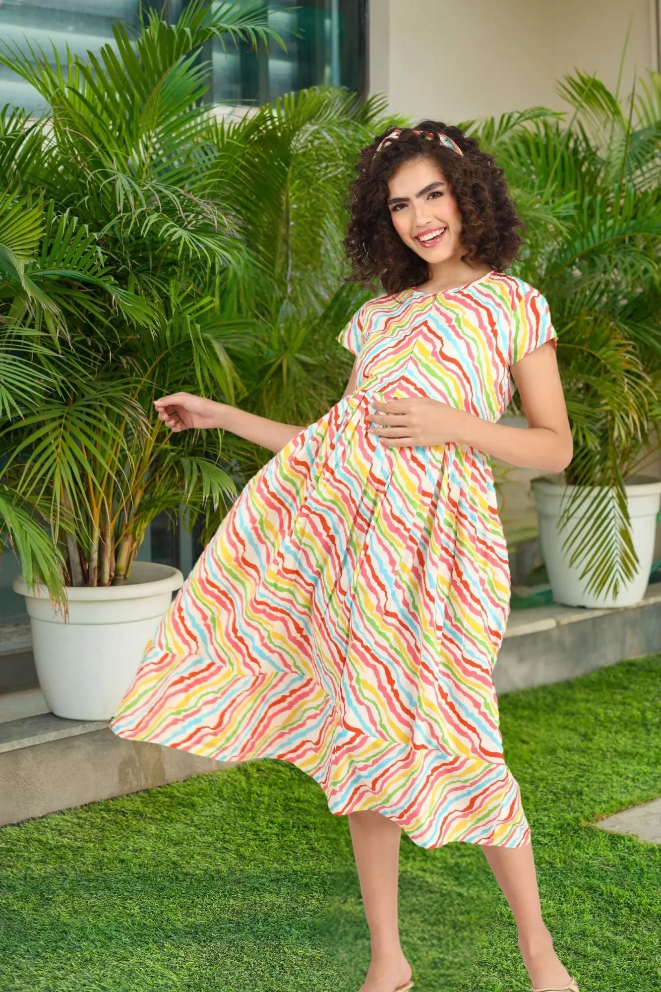 Colorful Striped Maternity & Nursing Dress