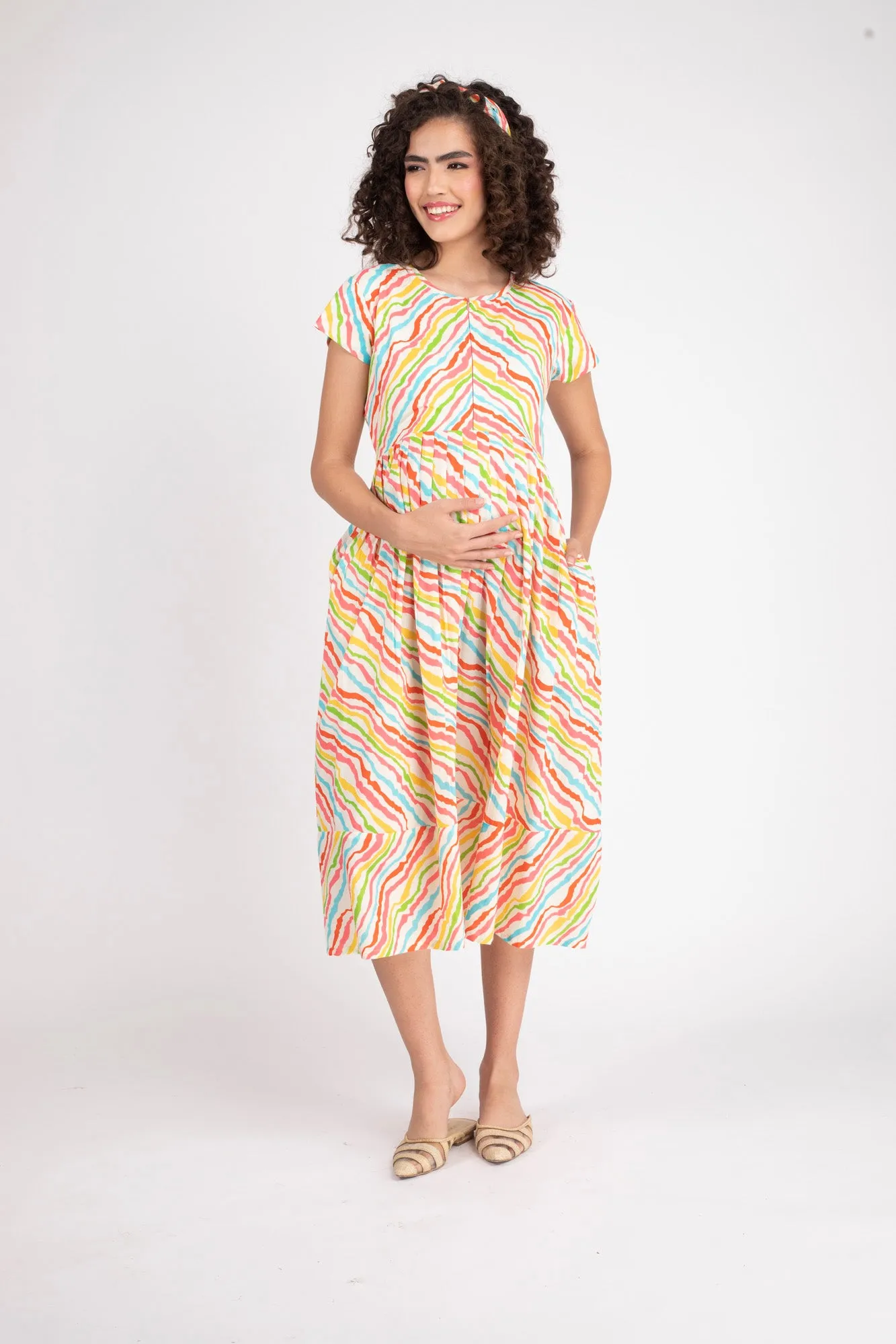 Colorful Striped Maternity & Nursing Dress