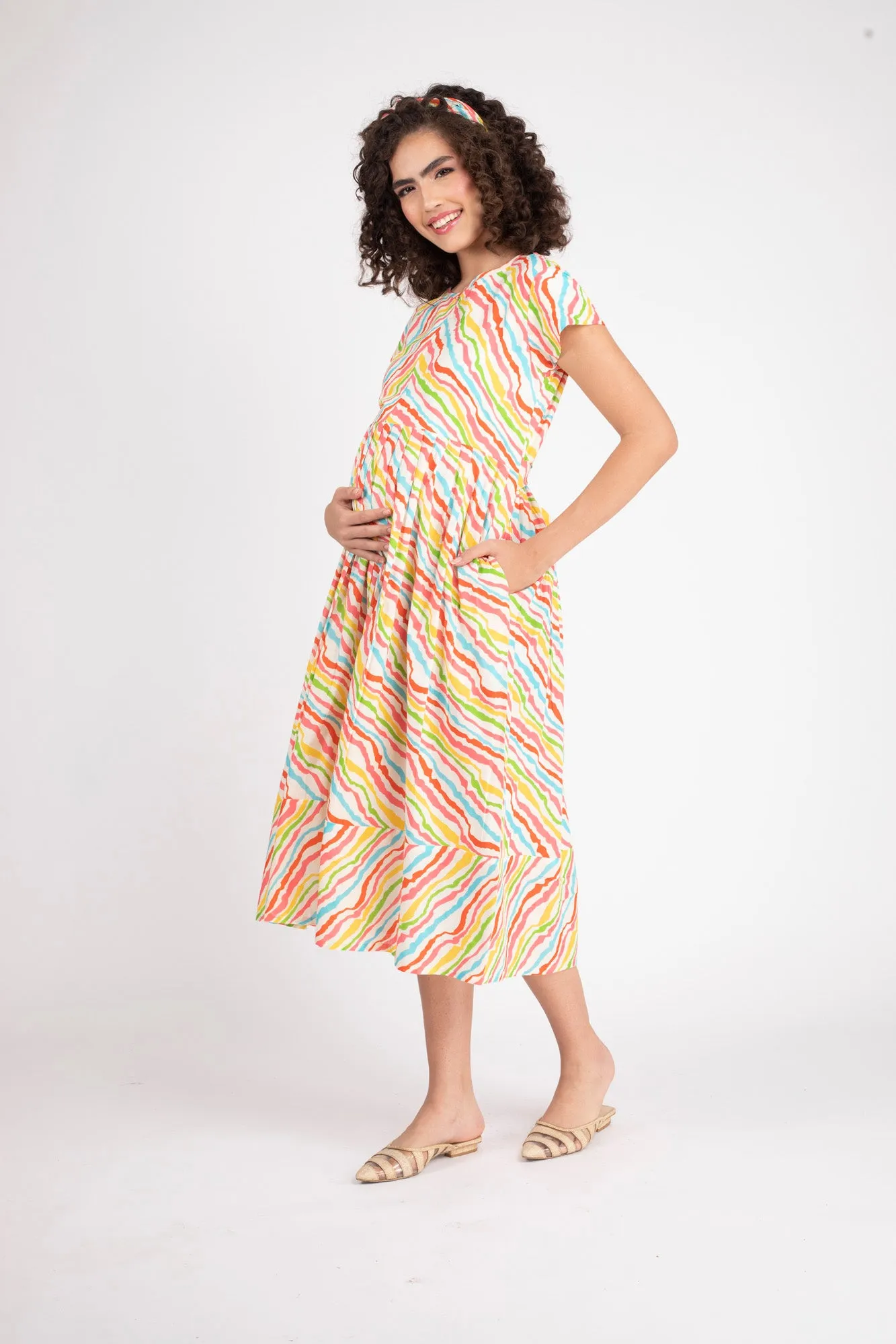 Colorful Striped Maternity & Nursing Dress