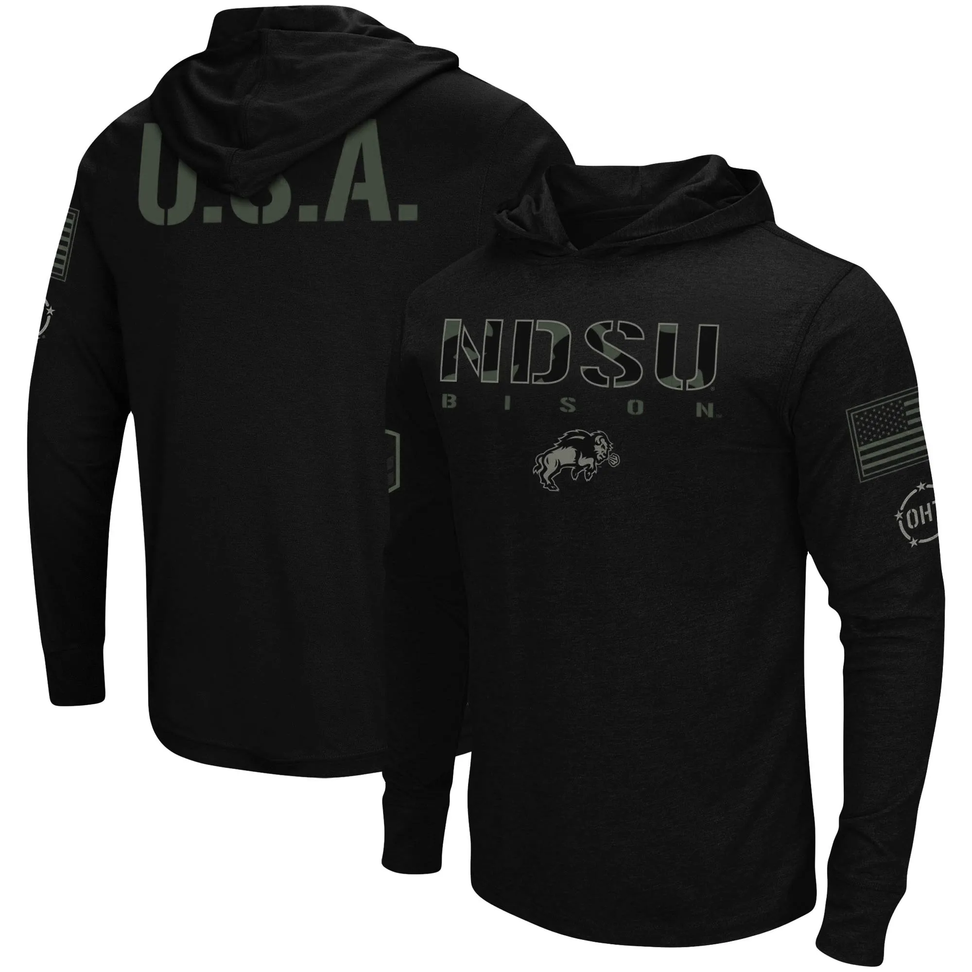 Colosseum NDSU Bison Black OHT Military Appreciation Hoodie Long Sleeve T-Shirt