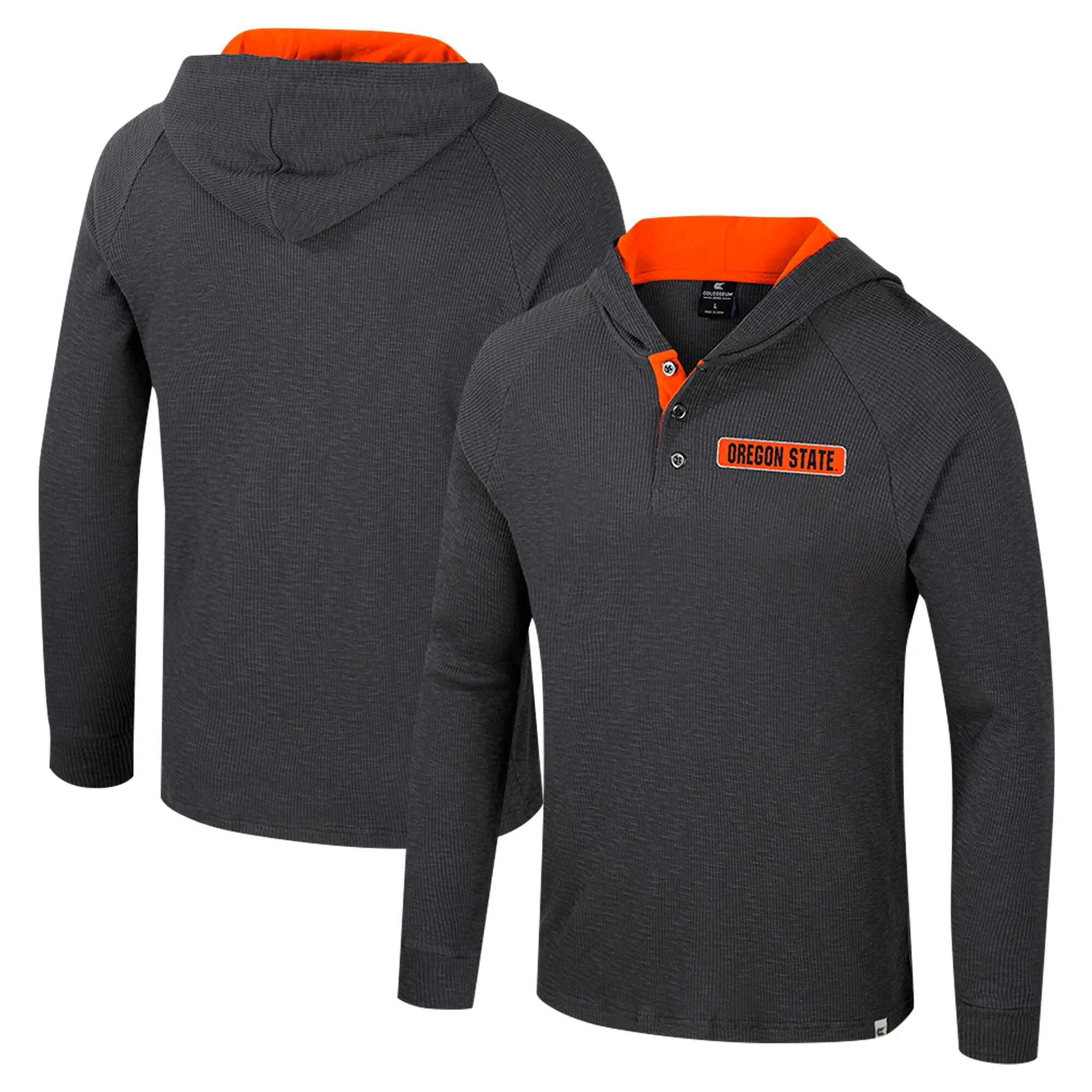 Colosseum  Oregon State Beavers Charcoal Dujour Ralgan Long Sleeve Henley Hoodie T-Shirt