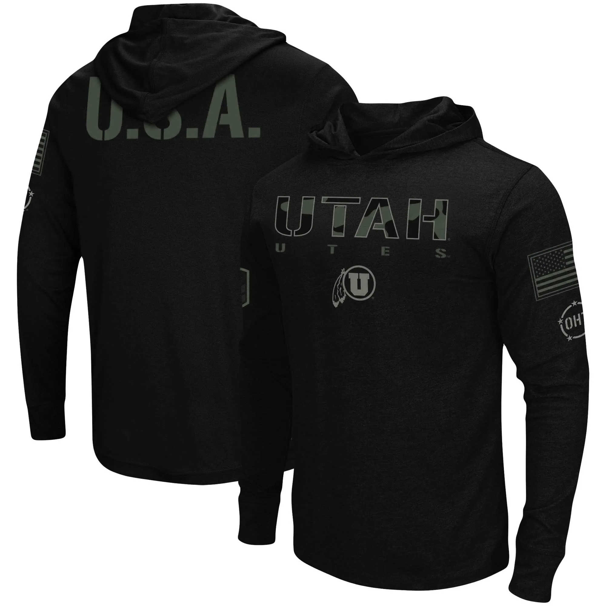 Colosseum Utah Utes Black OHT Military Appreciation Hoodie Long Sleeve T-Shirt