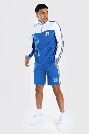 Colour Block Half Zip Short Tricot Tracksuit | boohooMAN UK