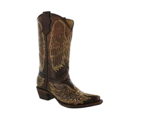 Corral Girl's A1028 Wing and Cross Western Boot Brown/Gold 2