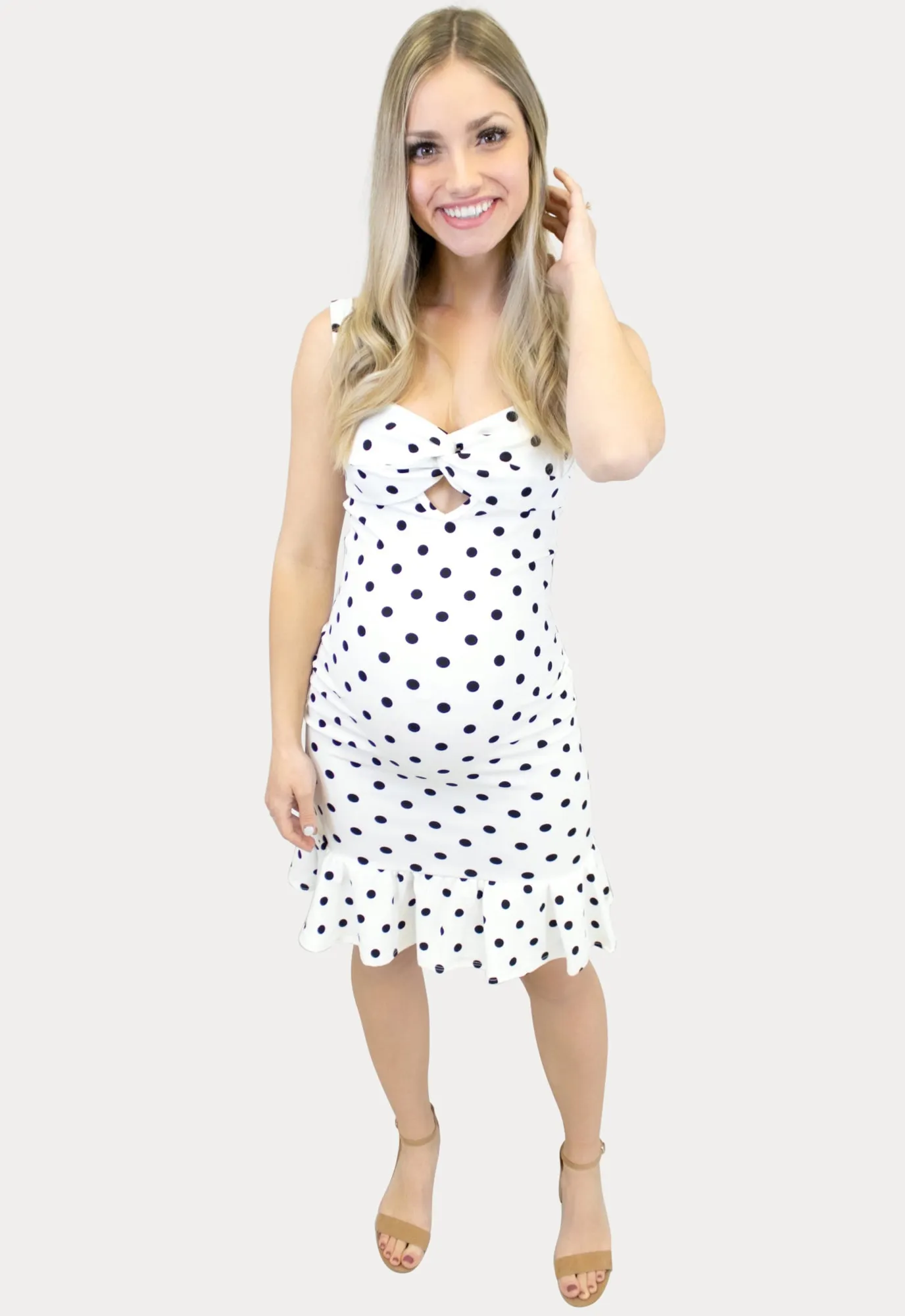 Cutout Polka Dot Ruffle Maternity Dress