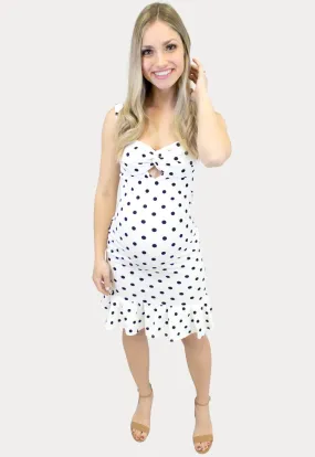 Cutout Polka Dot Ruffle Maternity Dress