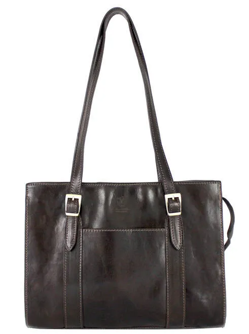 Dark brown cowhide leather shoulder bag nella