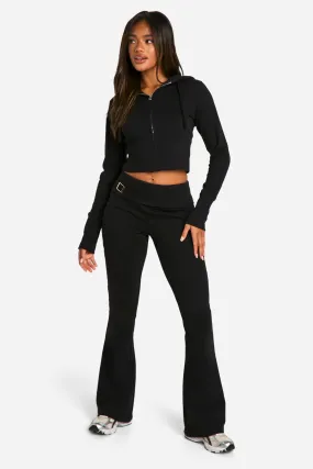 Deep Hem Shrunken Zip Through And Flared Sweatpant Tracksuit