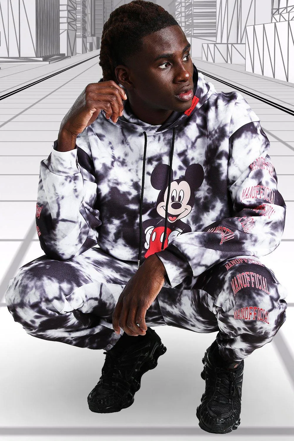 Disney Mickey MAN Official Tie Dye Hooded Tracksuit | boohooMAN UK