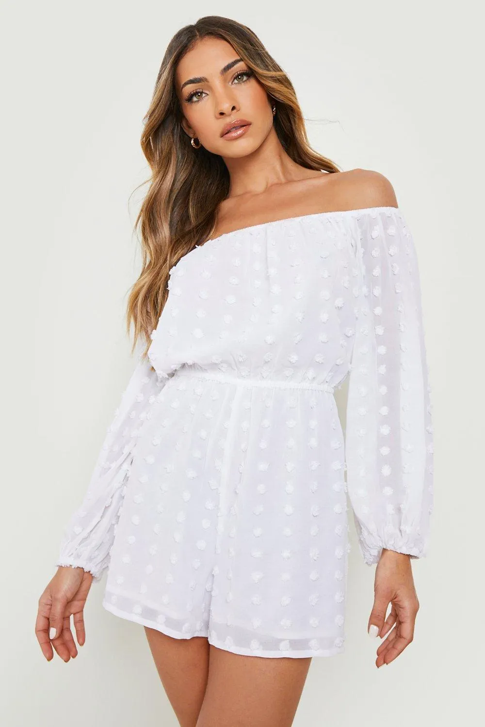 Dobby Mesh Off The Shoulder Romper