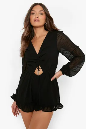 Dobby Mesh Ruched Front Romper