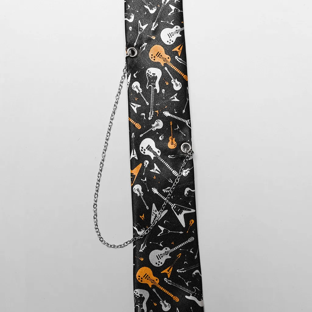 Edgy Guitar Pattern Necktie for Punk Rock Style