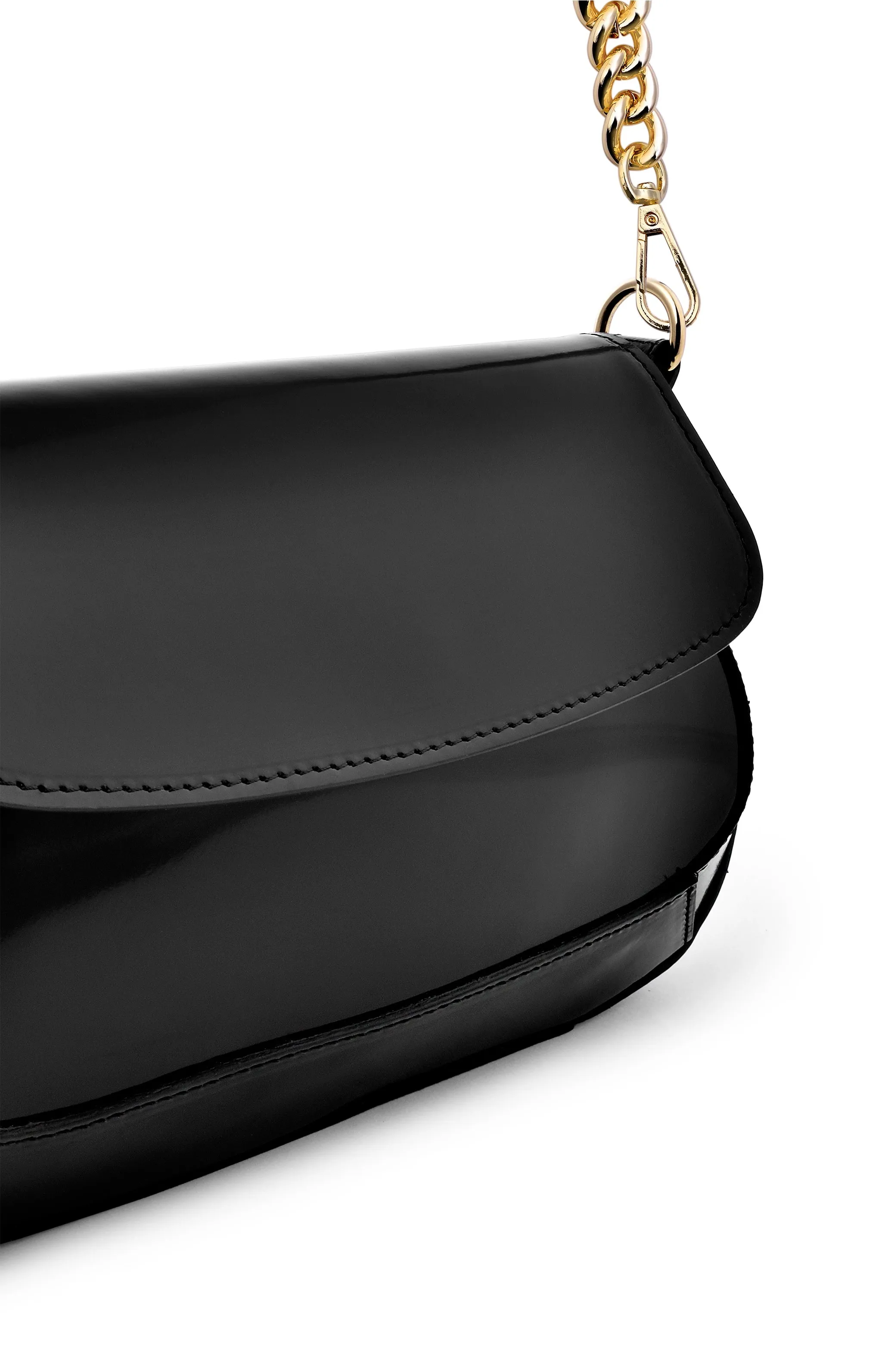 Ena Black Semi Patent Leather Shoulder Bag