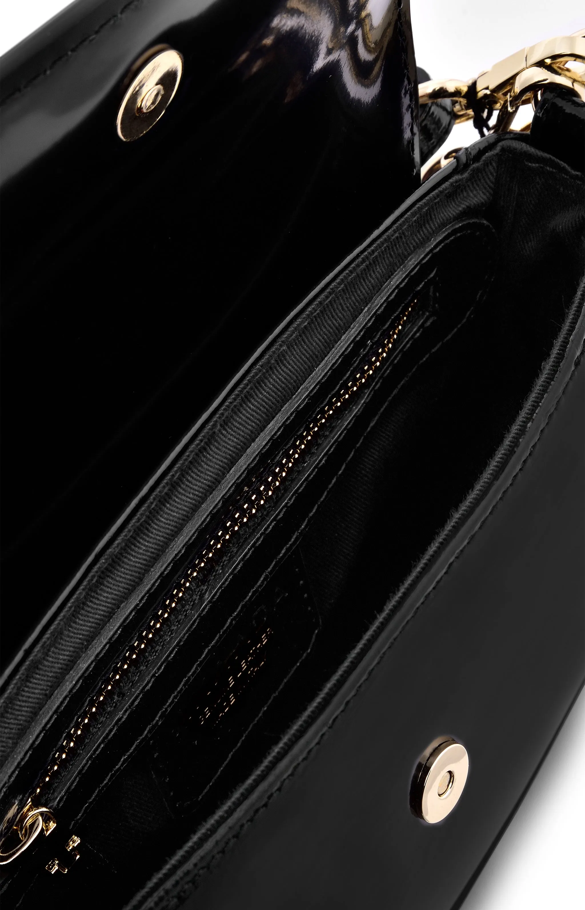 Ena Black Semi Patent Leather Shoulder Bag