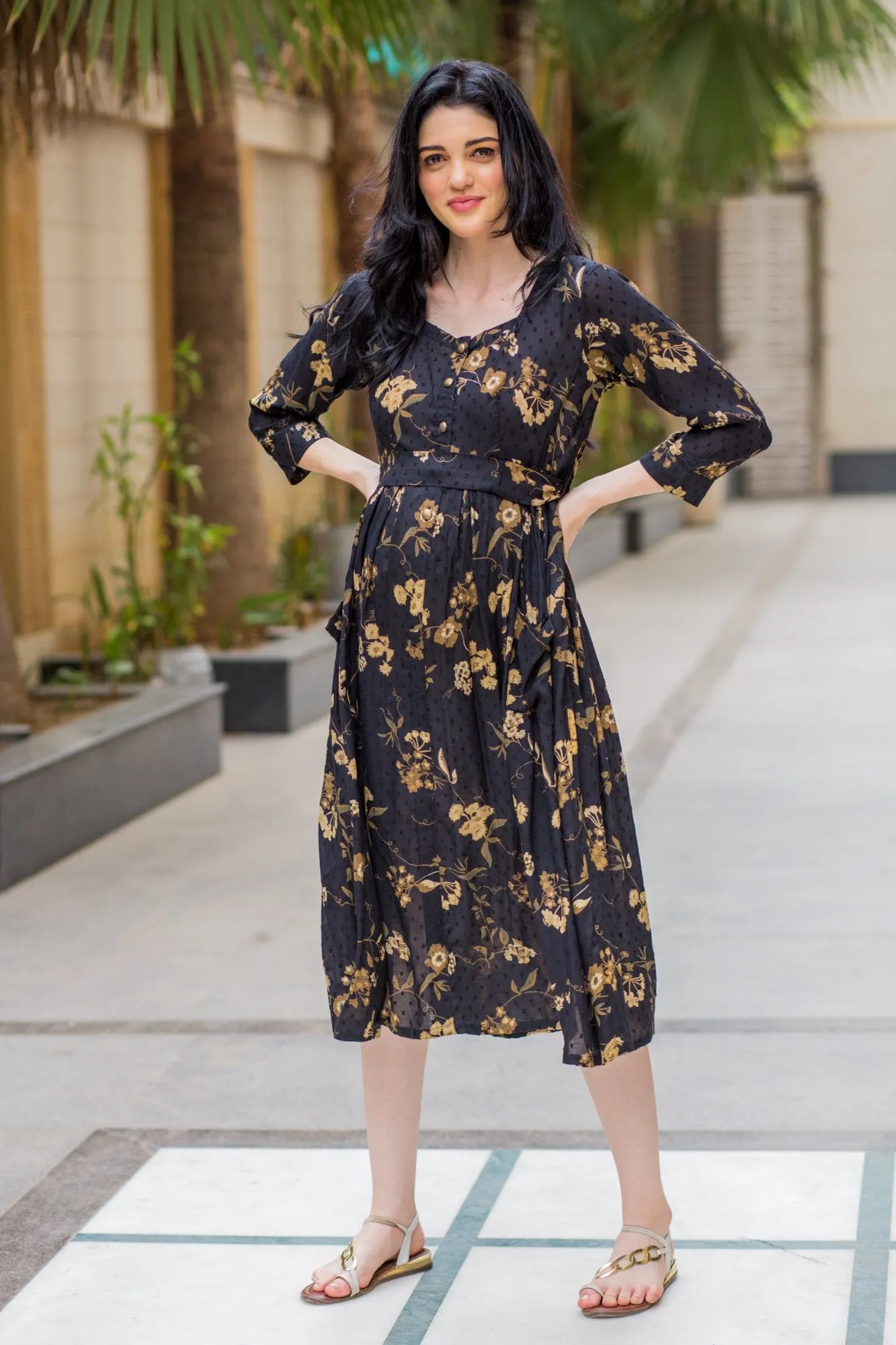 Exquisite Ochre Pocket Maternity & Nursing Dress