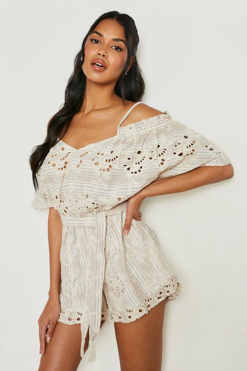 Eyelet Cold Shoulder Romper