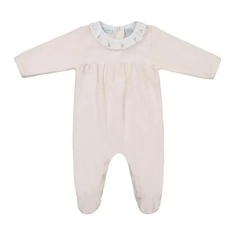 Feltman Brothers Velour Rose Ruffle Collar Romper Pink