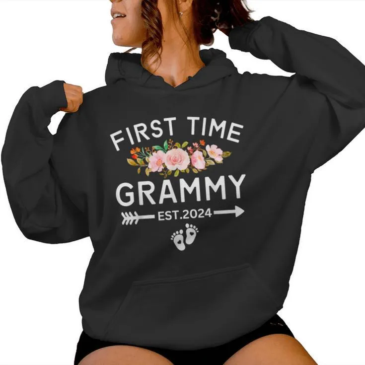 First Time Grammy Est 2024 Promoted To New Mom Baby Shower Women Hoodie