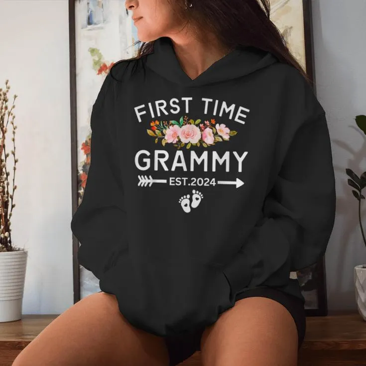 First Time Grammy Est 2024 Promoted To New Mom Baby Shower Women Hoodie