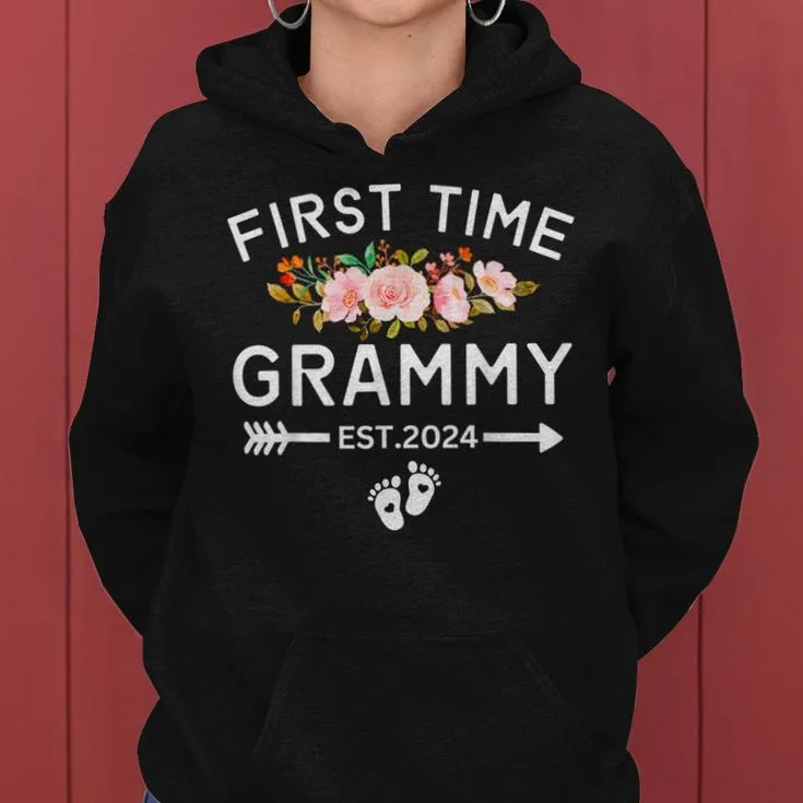 First Time Grammy Est 2024 Promoted To New Mom Baby Shower Women Hoodie