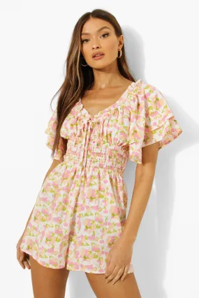 Floral Frill Tie Detail Romper