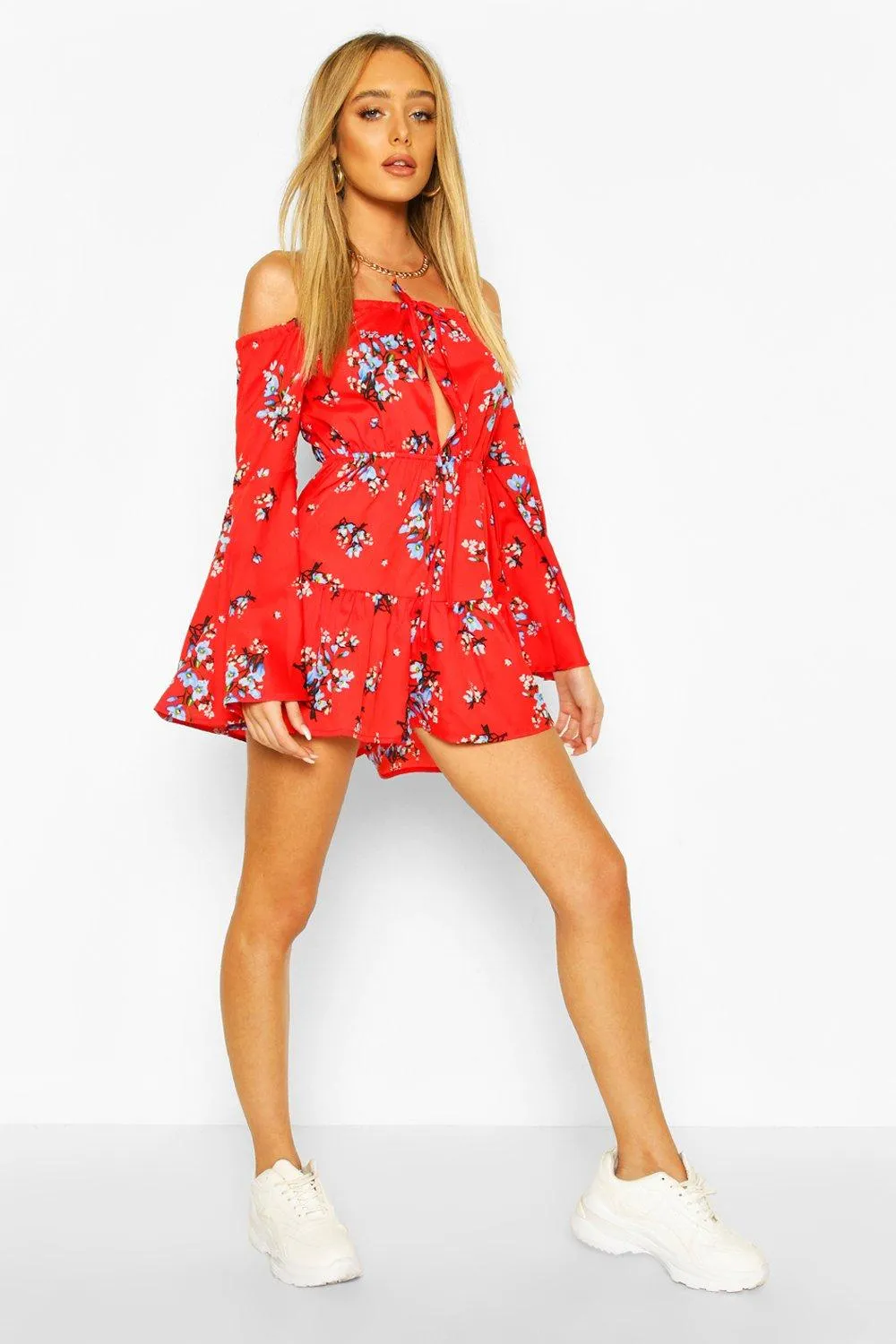 Floral Off The Shoulder Ruffle Romper