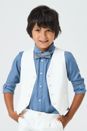 George 4 Button Vest - White Stretch