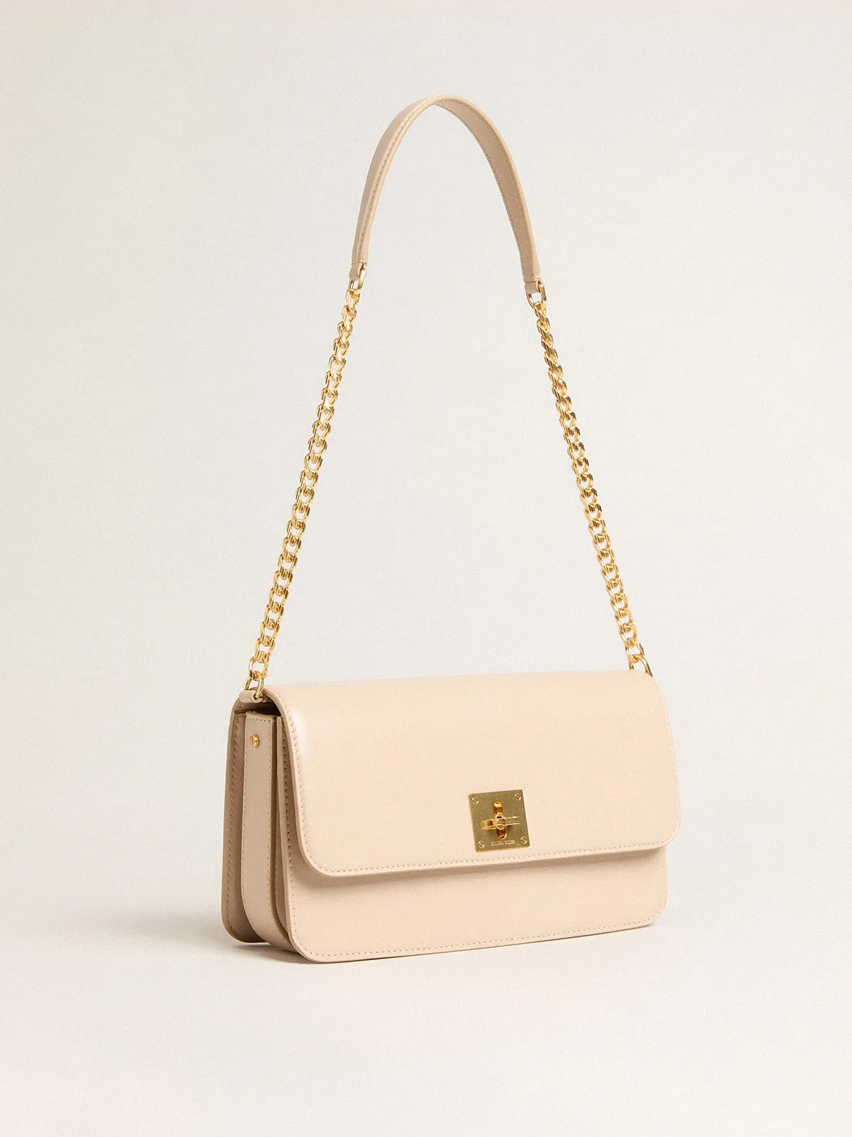 Gioia Bag in pale pink boarded leather with gold details