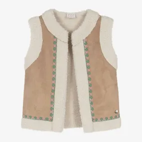 Girls Beige Faux Suede & Fleece Gilet