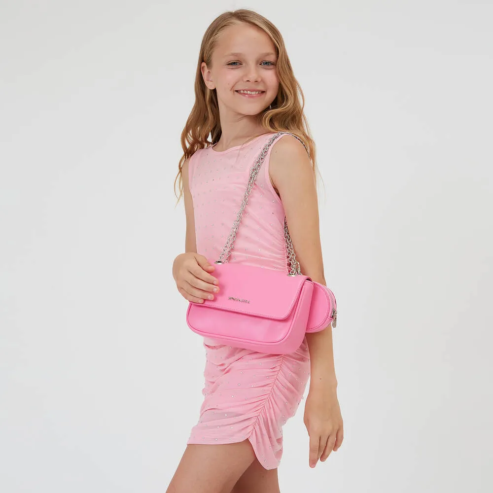 Girls Neon Pink Faux Leather Bag (21cm)