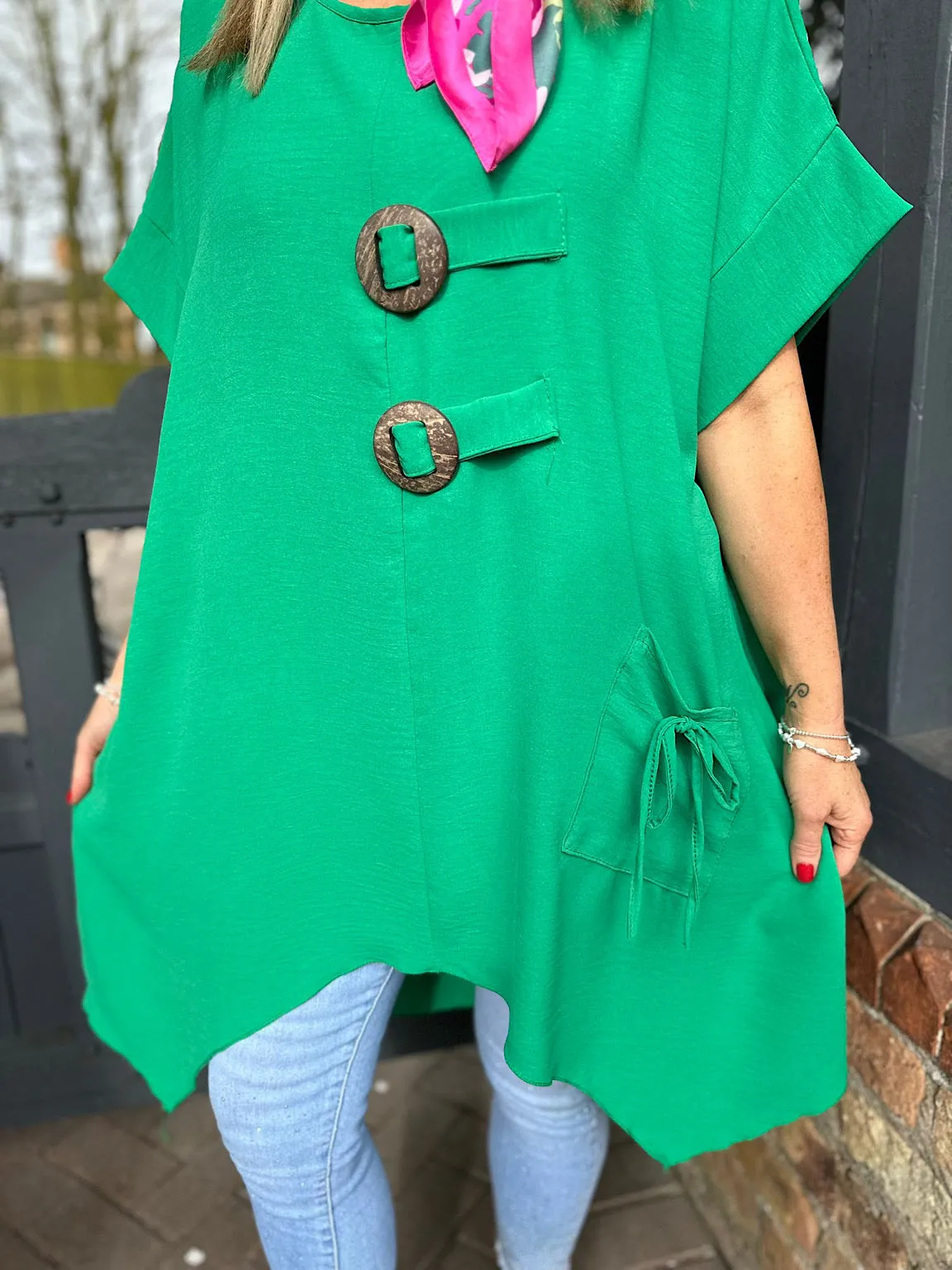 Green Dipped Hem Crepe Tunic Angie