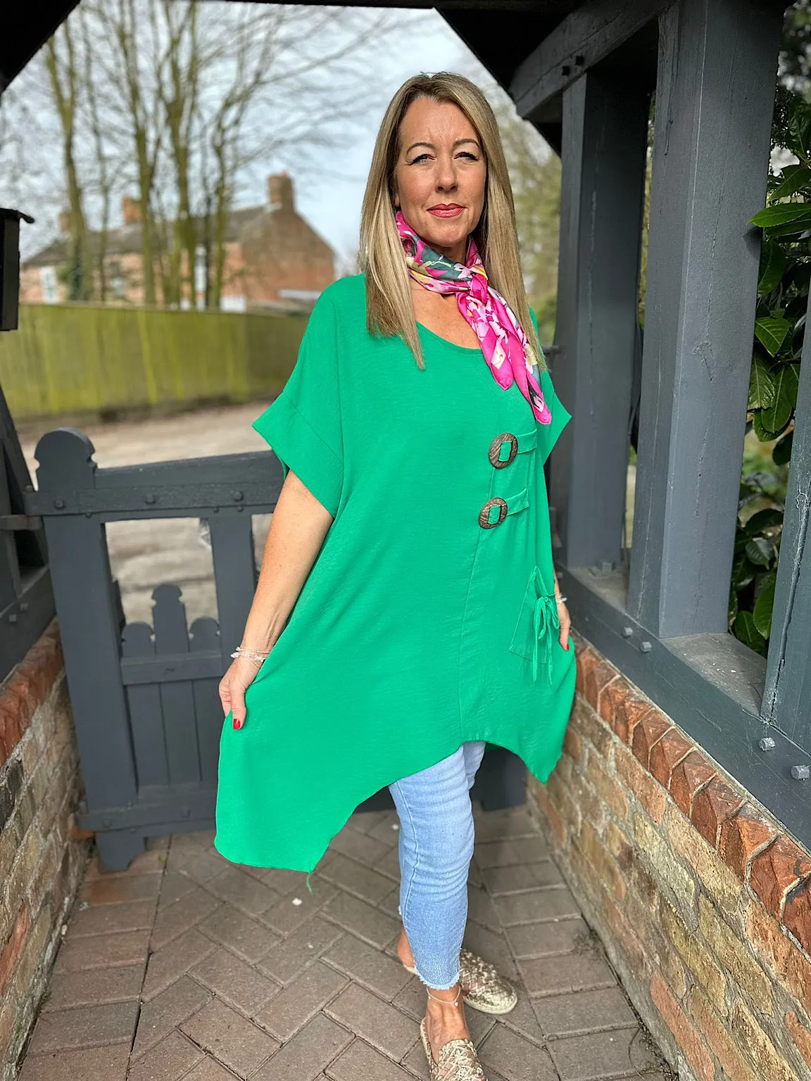 Green Dipped Hem Crepe Tunic Angie