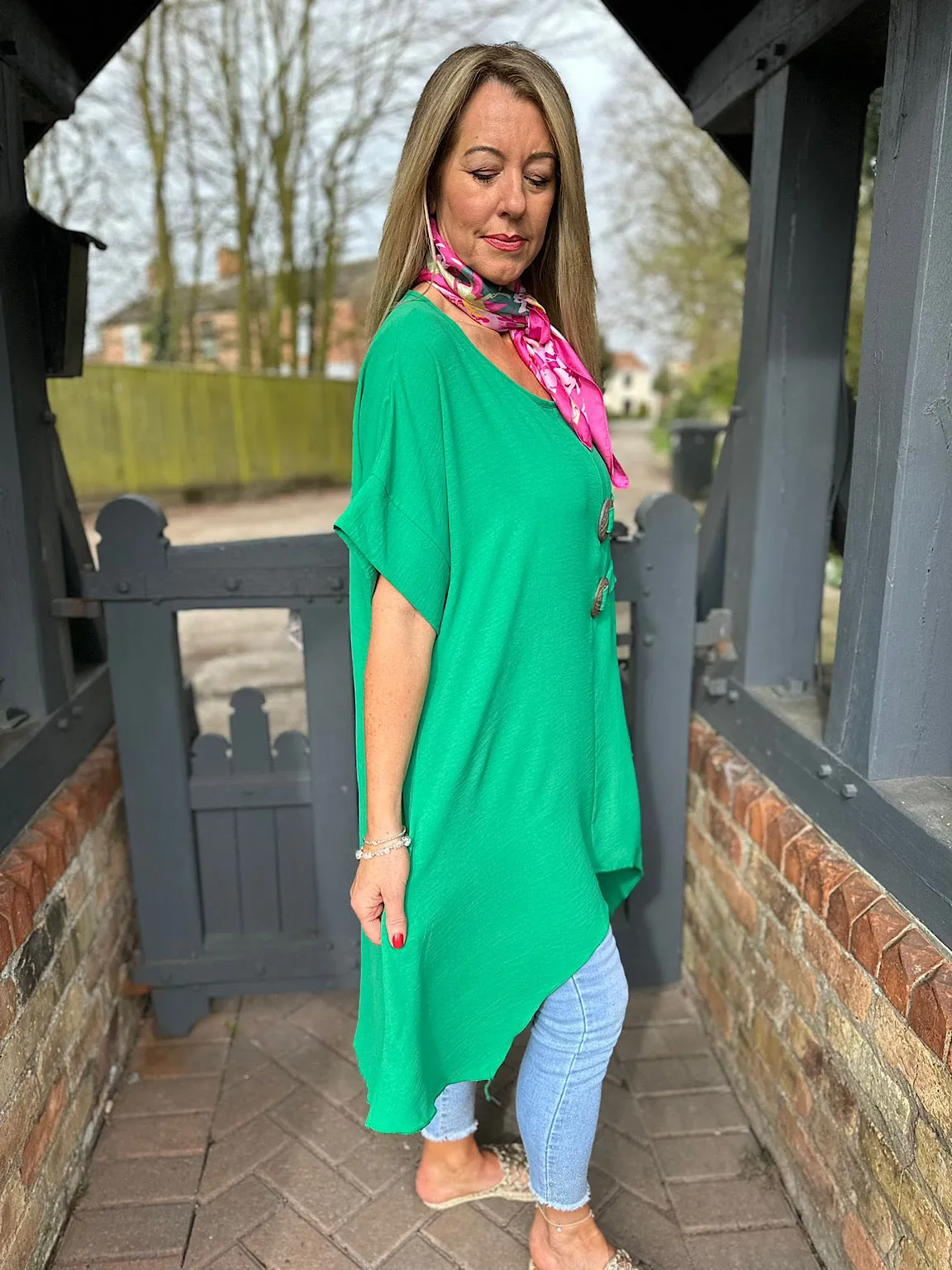 Green Dipped Hem Crepe Tunic Angie