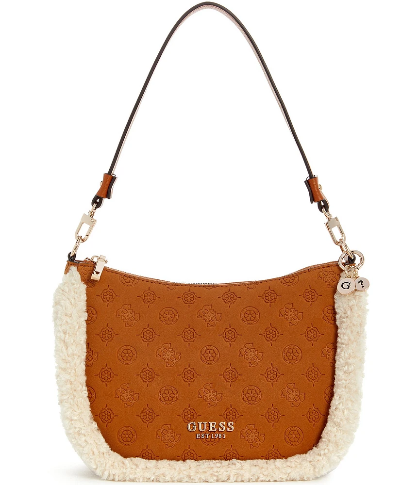 Guess Davika Hobo Shearling Faux Suede Shoulder Bag