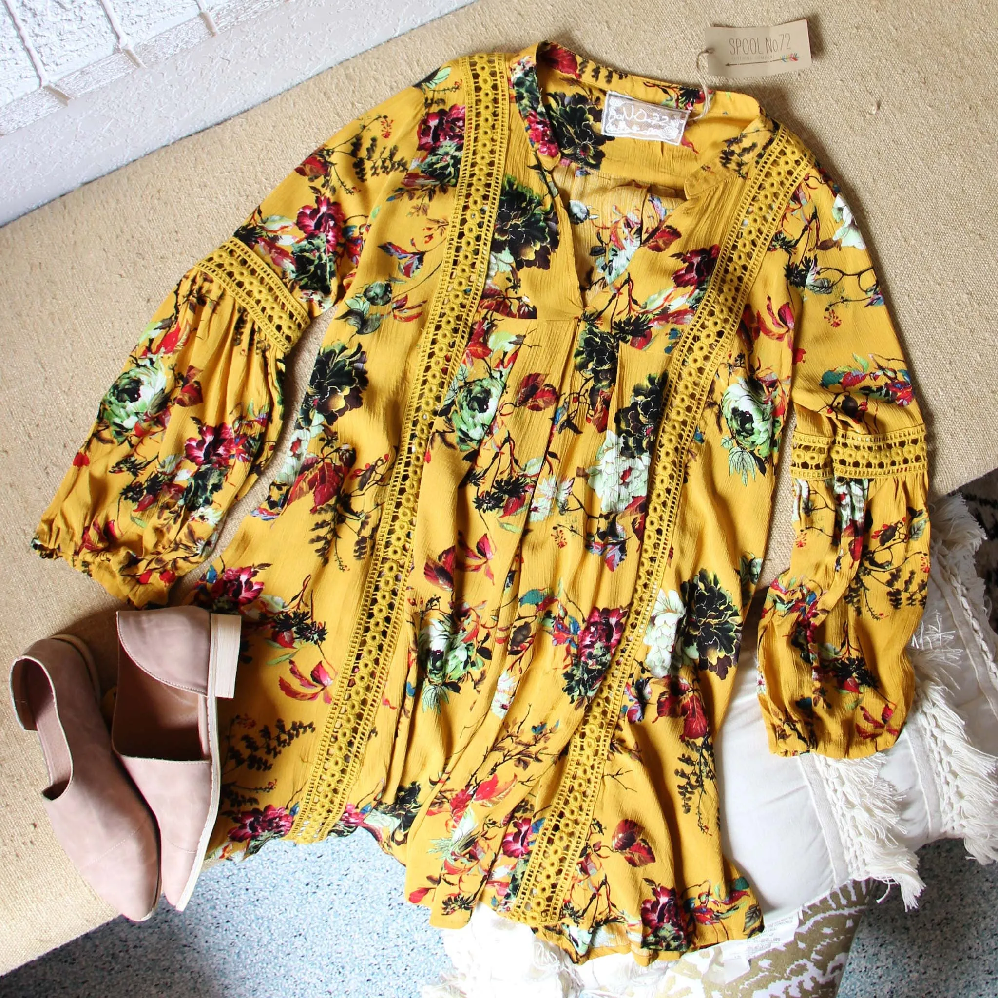 Gypsum Floral Tunic in Mustard