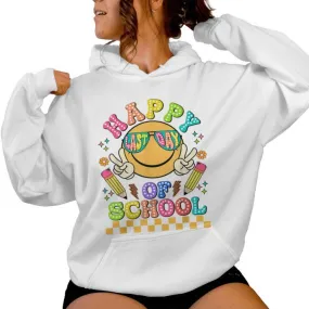 Happy Last Day Of School Groovy Smile Face Teacher Student Women Hoodie