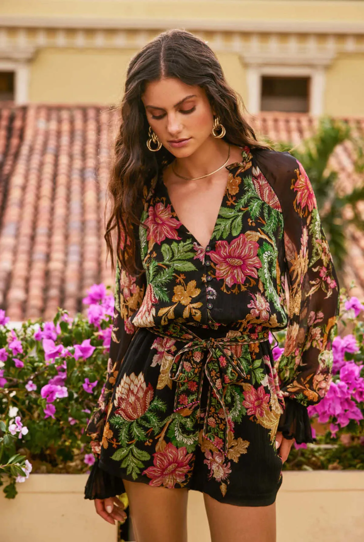 Hemant & Nandita Pahi Romper - Black Floral