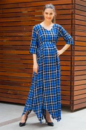 Indigo Plaid Maternity & Nursing Maxi