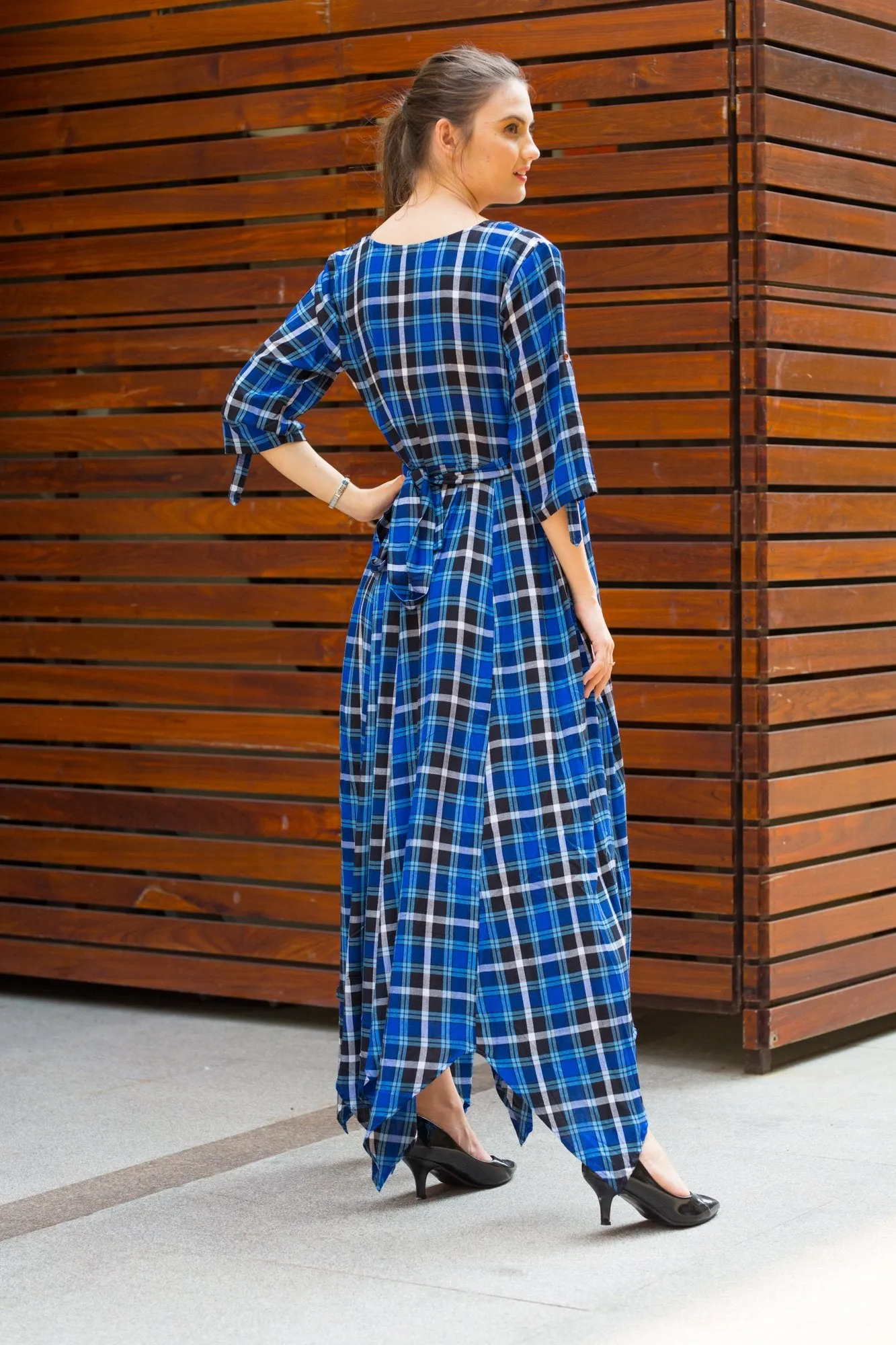 Indigo Plaid Maternity & Nursing Maxi