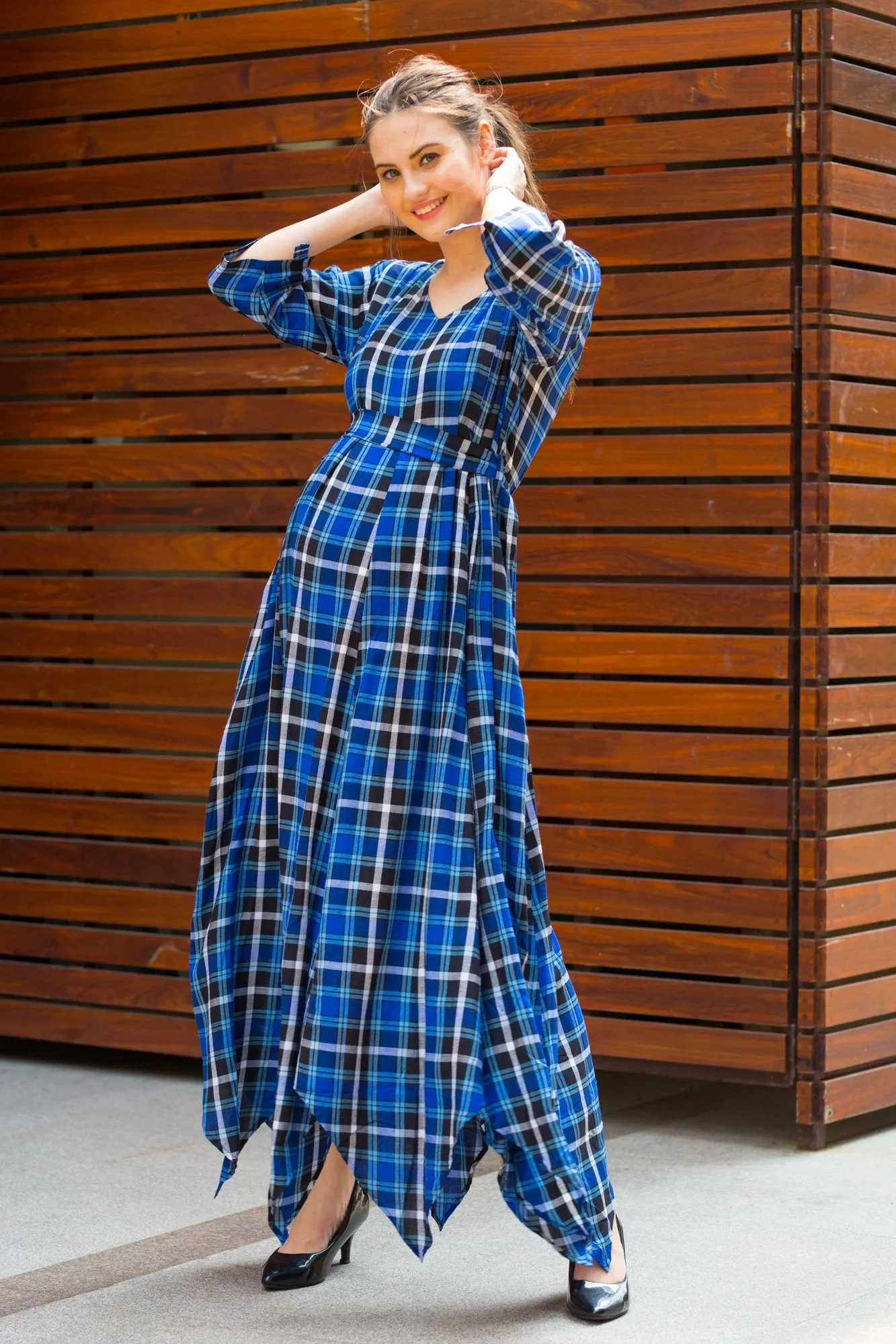 Indigo Plaid Maternity & Nursing Maxi