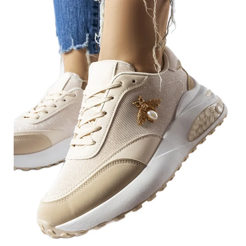 Inna Beige and white sneakers with decorative Acciano thread