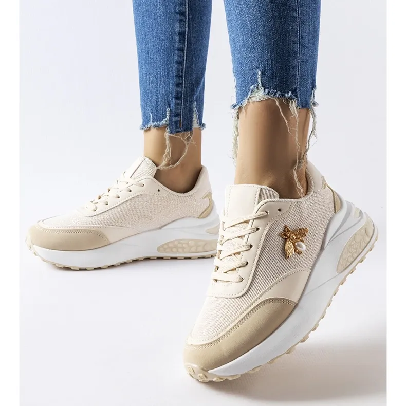 Inna Beige and white sneakers with decorative Acciano thread