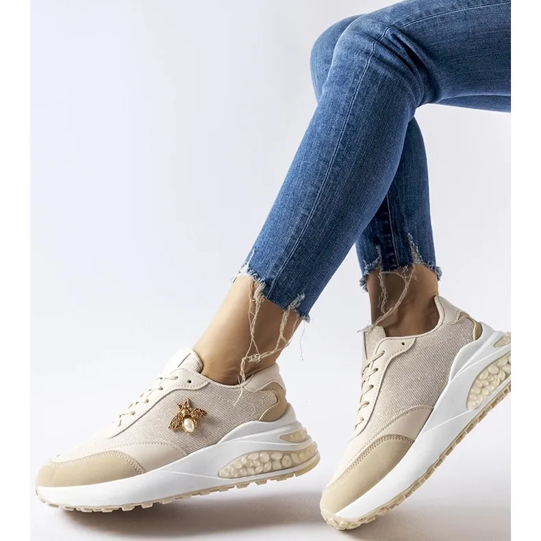 Inna Beige and white sneakers with decorative Acciano thread