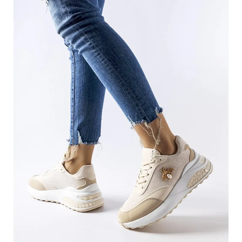 Inna Beige and white sneakers with decorative Acciano thread