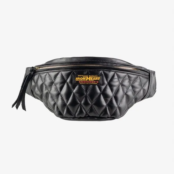 Iron Heart Diamond Stitched Leather Waist Bag Black