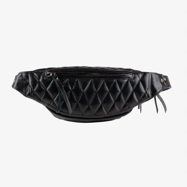 Iron Heart Diamond Stitched Leather Waist Bag Black