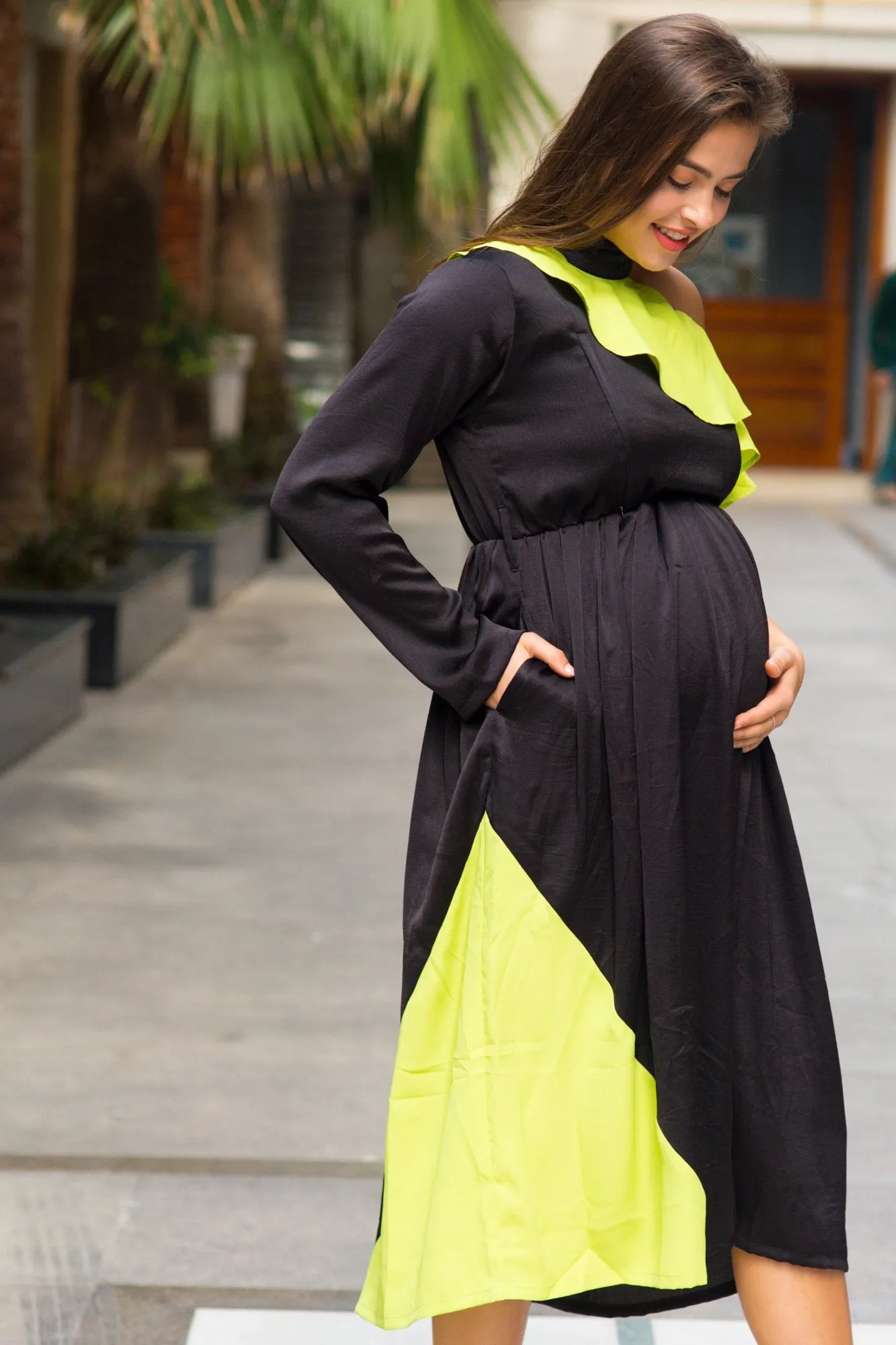 Jade Lime Neck Tie Maternity & Nursing Dress